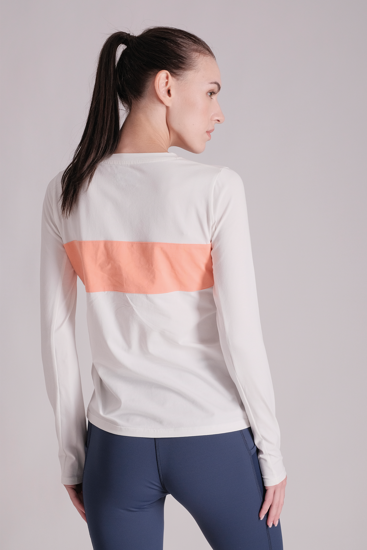 SPWJ0310 - Women's Ultra Soft Stretch Cotton Modal Color Blocking Long Sleeve T-Shirt - White