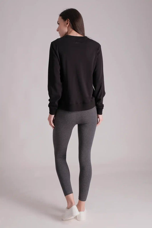 SPWJ0321 - Women's Essential Side Snap LS Sweat Shirt - Black