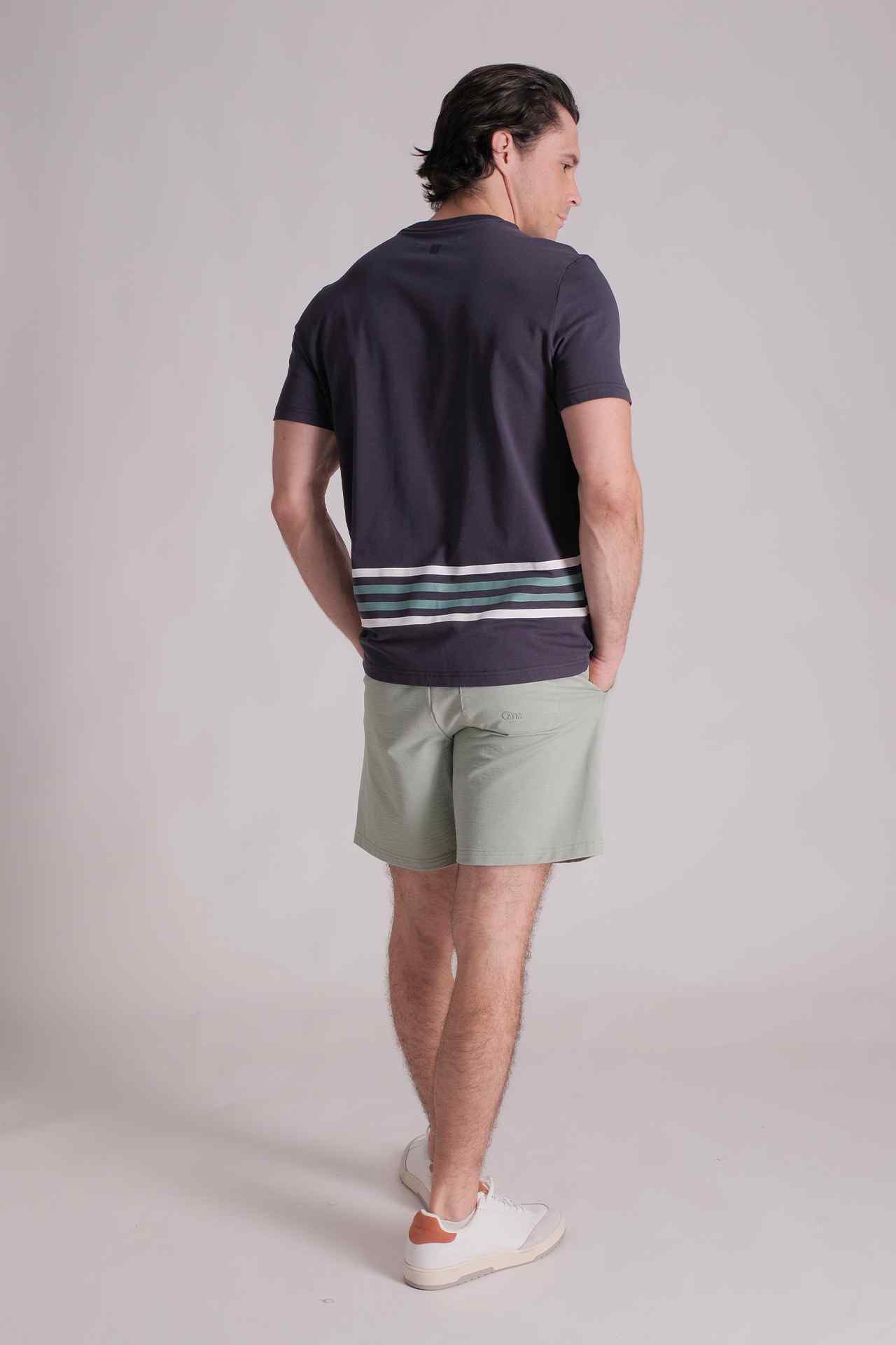 SPJ0330 - Crew Neck Block Stripe Cotton Resort Tee - Navy