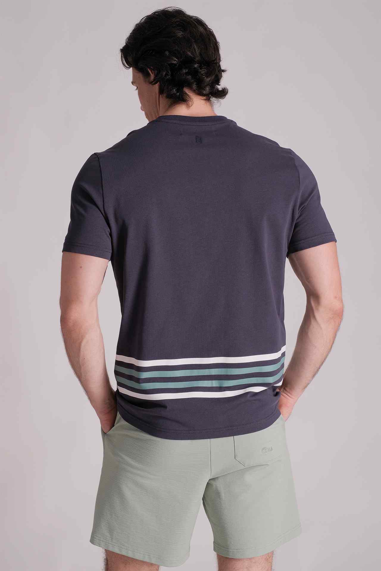SPJ0330 - Crew Neck Block Stripe Cotton Resort Tee - Navy