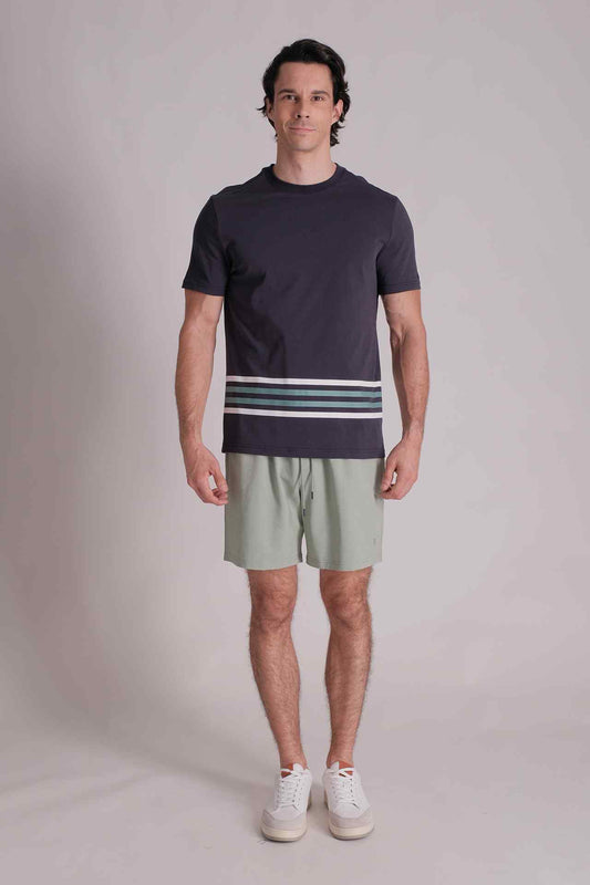 SPJ0330 - Crew Neck Block Stripe Cotton Resort Tee - Navy