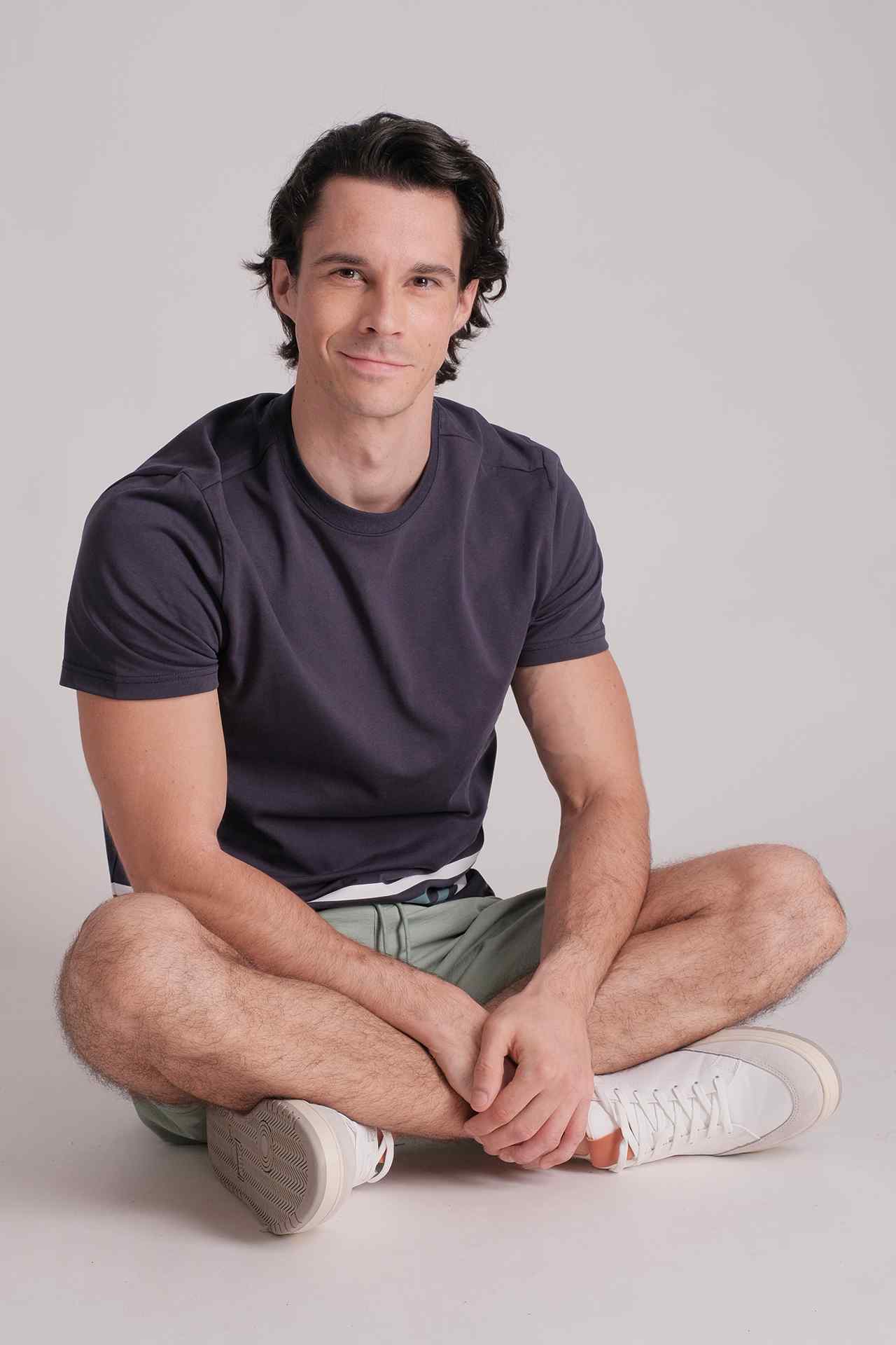 SPJ0330 - Crew Neck Block Stripe Cotton Resort Tee - Navy