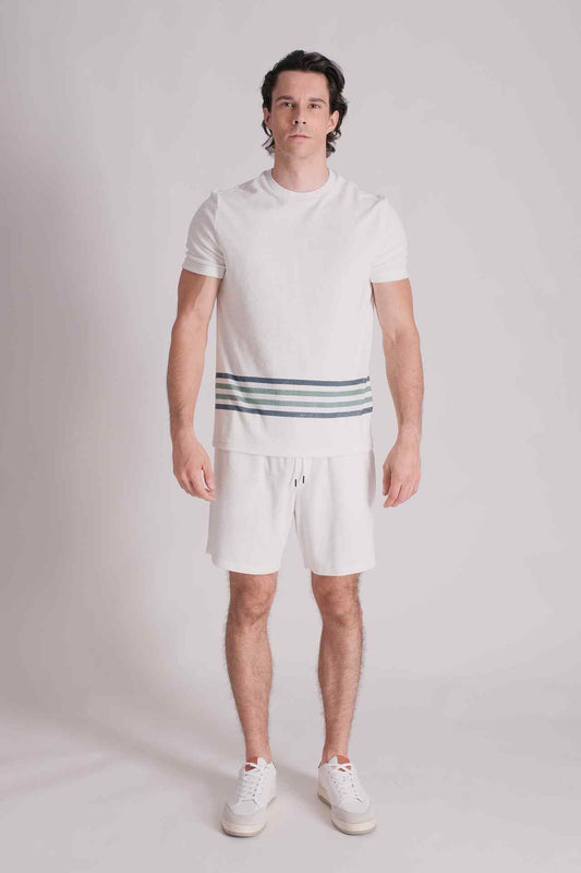 SPJ0330 - Block Stripe Cotton Terry Velour Resort Tee - White