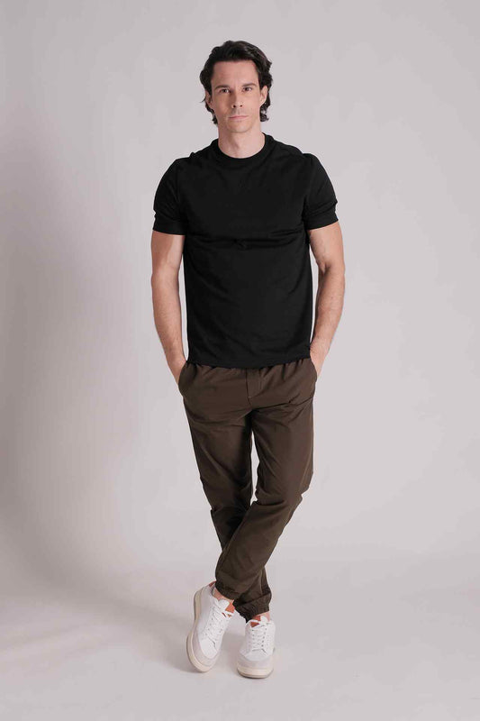 SPJ0333 - Essential Crew Neck Embossed Logo Premium Cotton Tee - Black