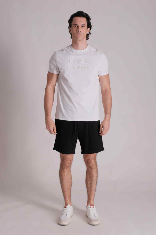 SPJ0333 - Essential Stretch Cotton Crew Embossed Logo Tee - White