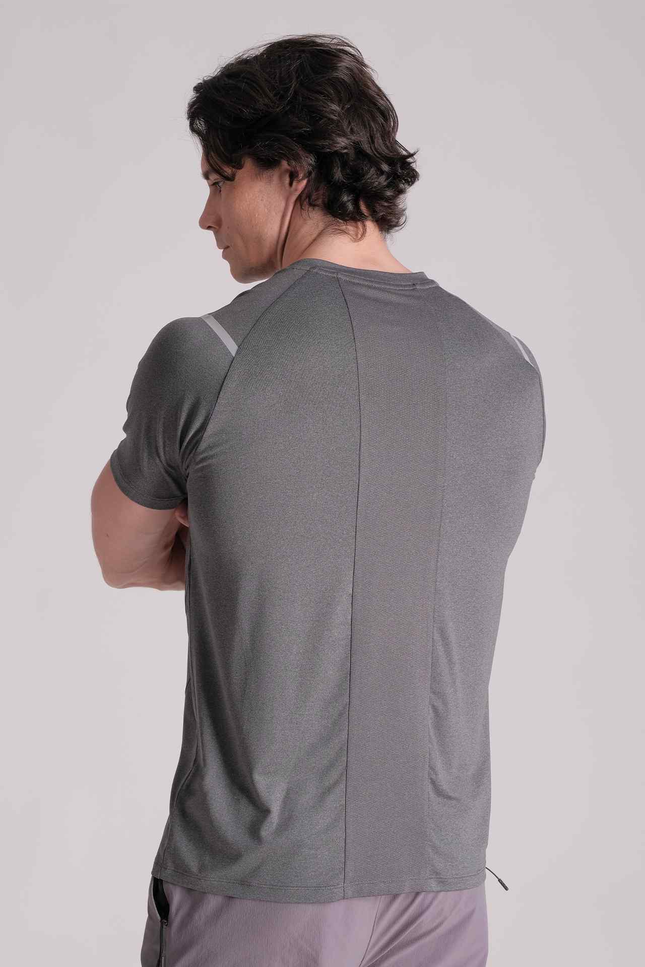 SPJ0335 - Reflective Shoulder Quick-Dry Running Tee - Dark Grey