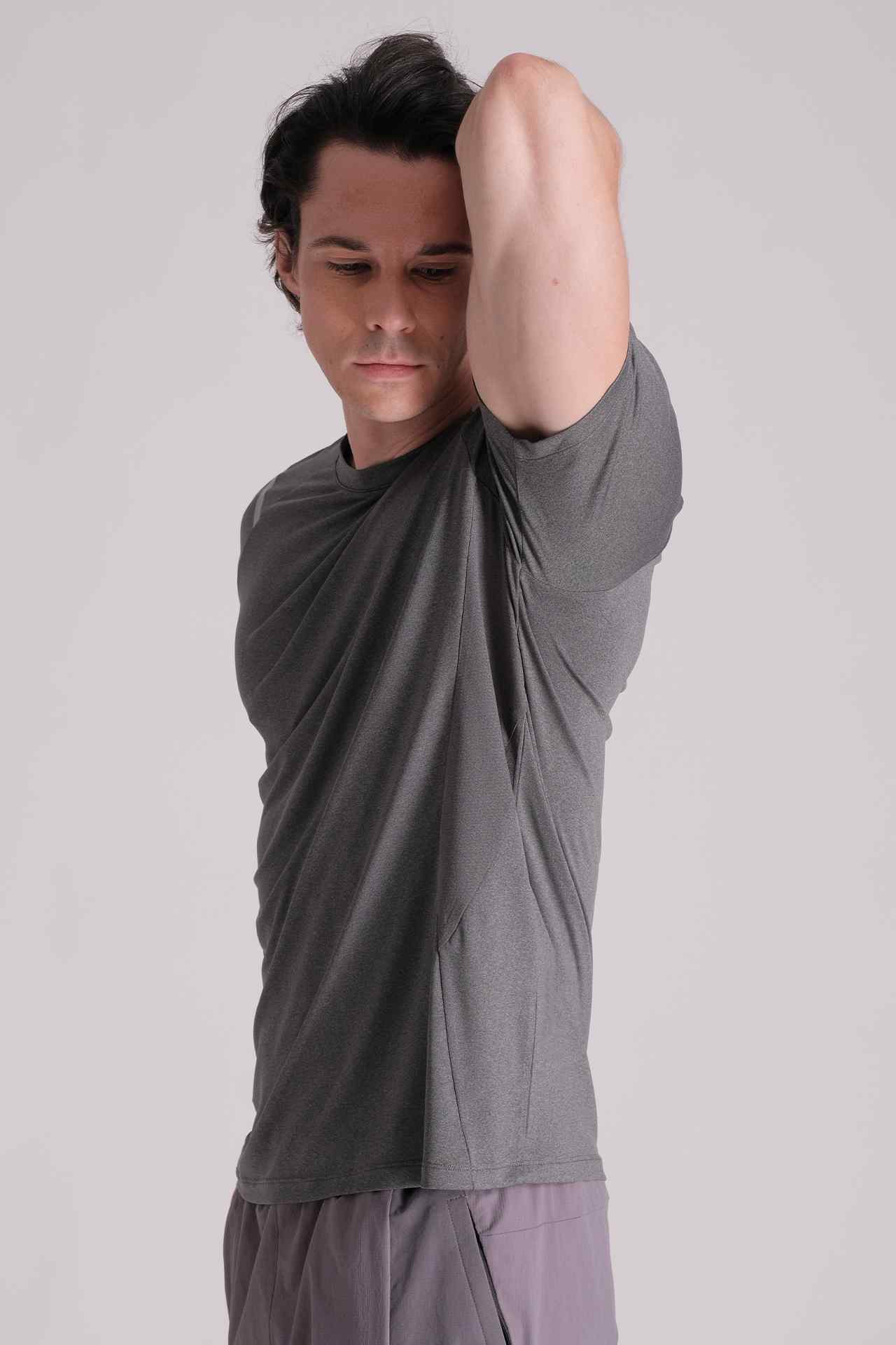 SPJ0335 - Reflective Shoulder Quick-Dry Running Tee - Dark Grey