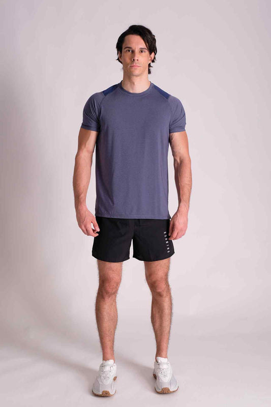 SPJ0338 - Sweat-Wicking Shoulder Mesh Active Tee - Heather Blue