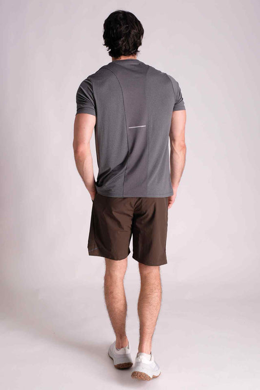 SPJ0340 - Quick Dry Stretch Reflective Back Mesh Running Tee - Heather Grey