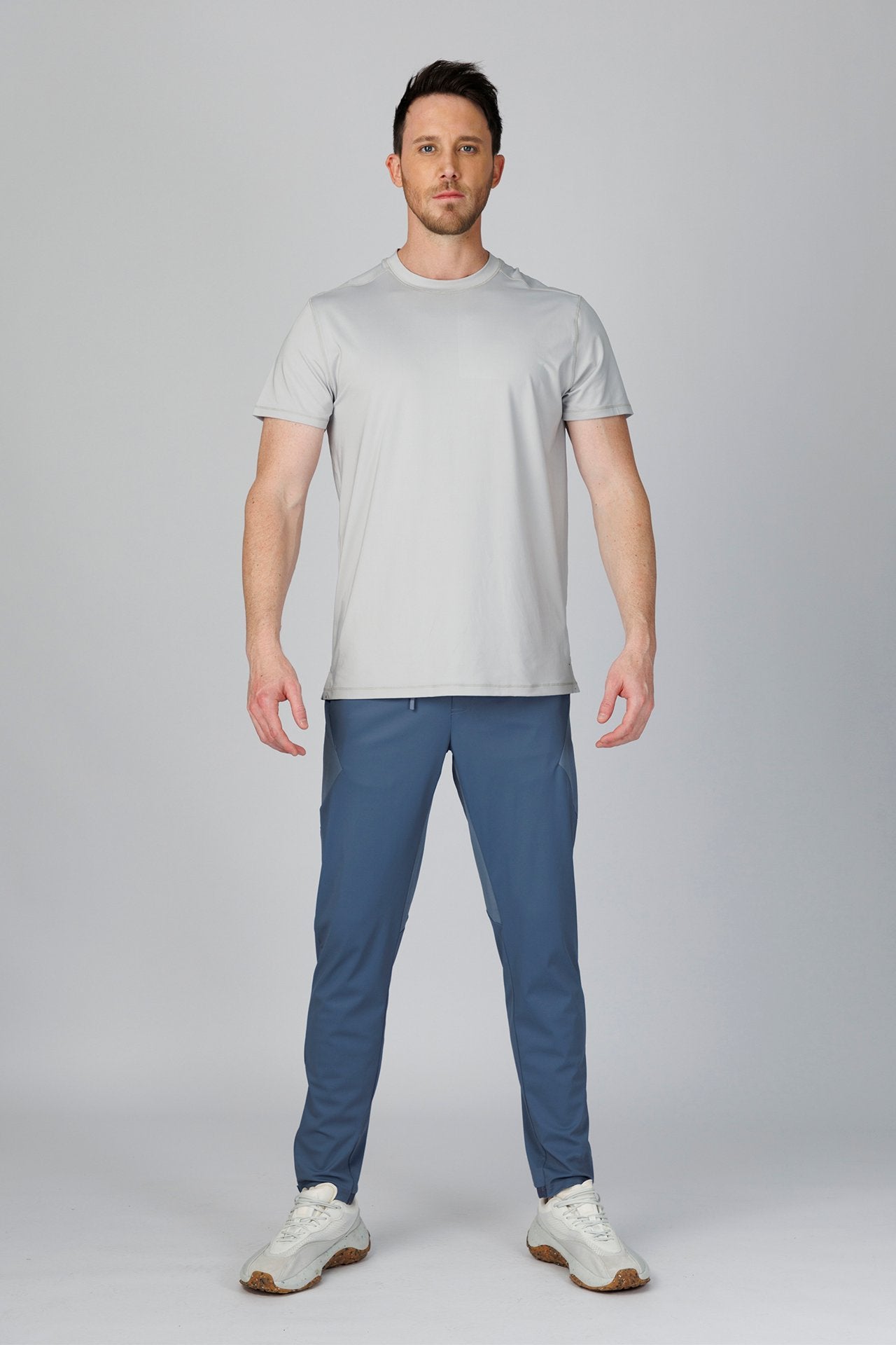 SPJ0347 - Quick Dry 4-Way Stretch Reflective Back Cross Running Tee - Light Grey