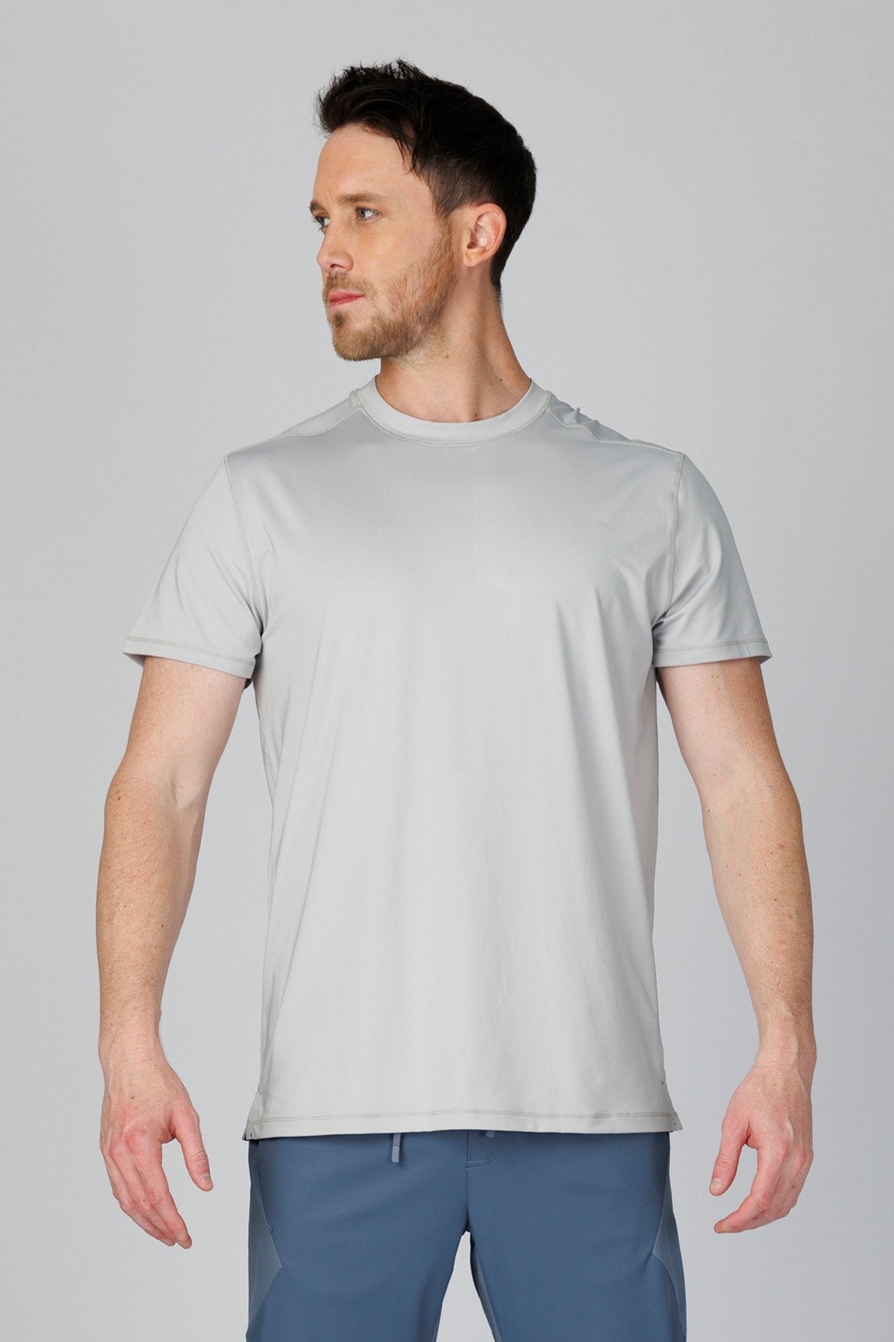 SPJ0347 - Quick Dry 4-Way Stretch Reflective Back Cross Running Tee - Light Grey