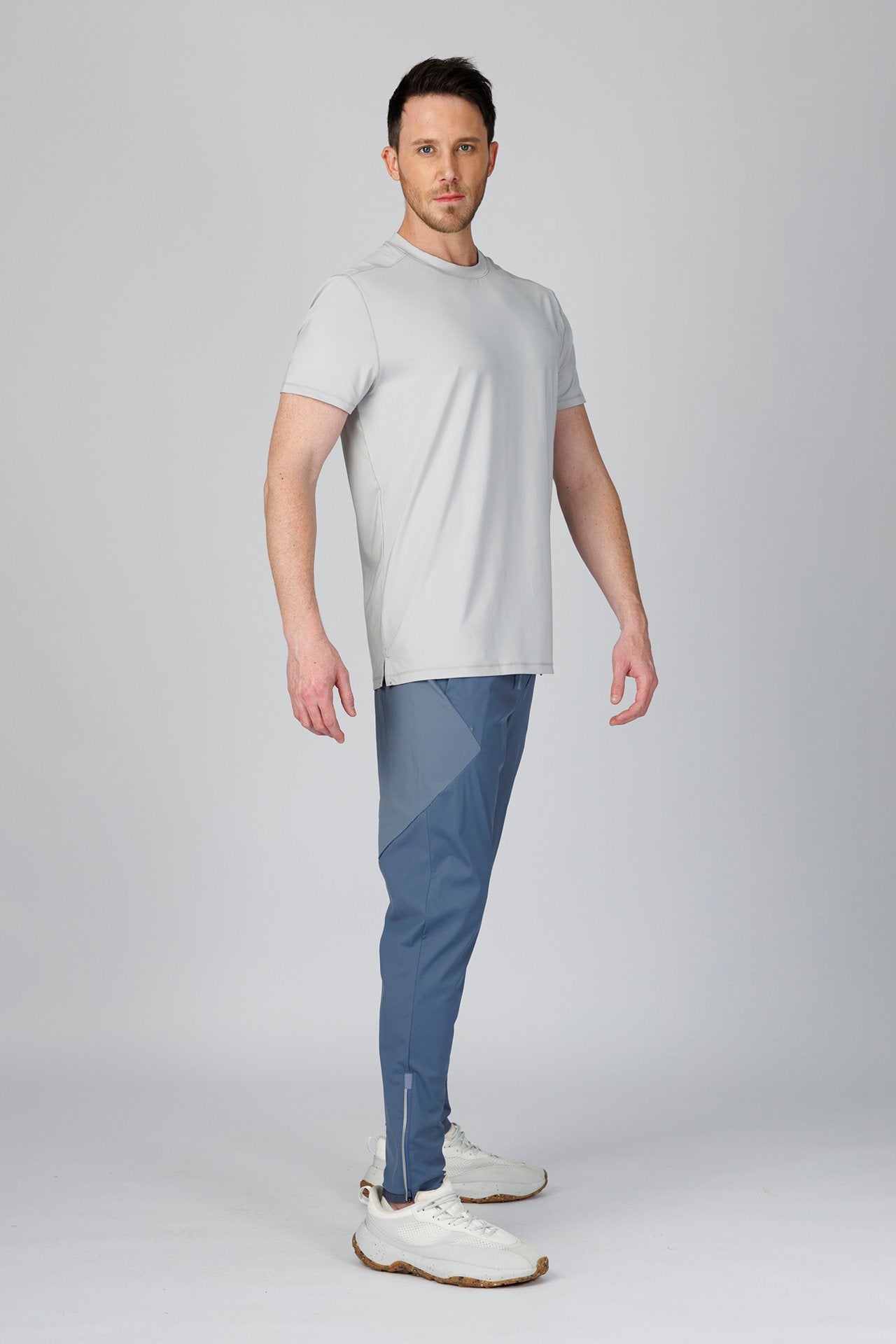 SPJ0347 - Quick Dry 4-Way Stretch Reflective Back Cross Running Tee - Light Grey