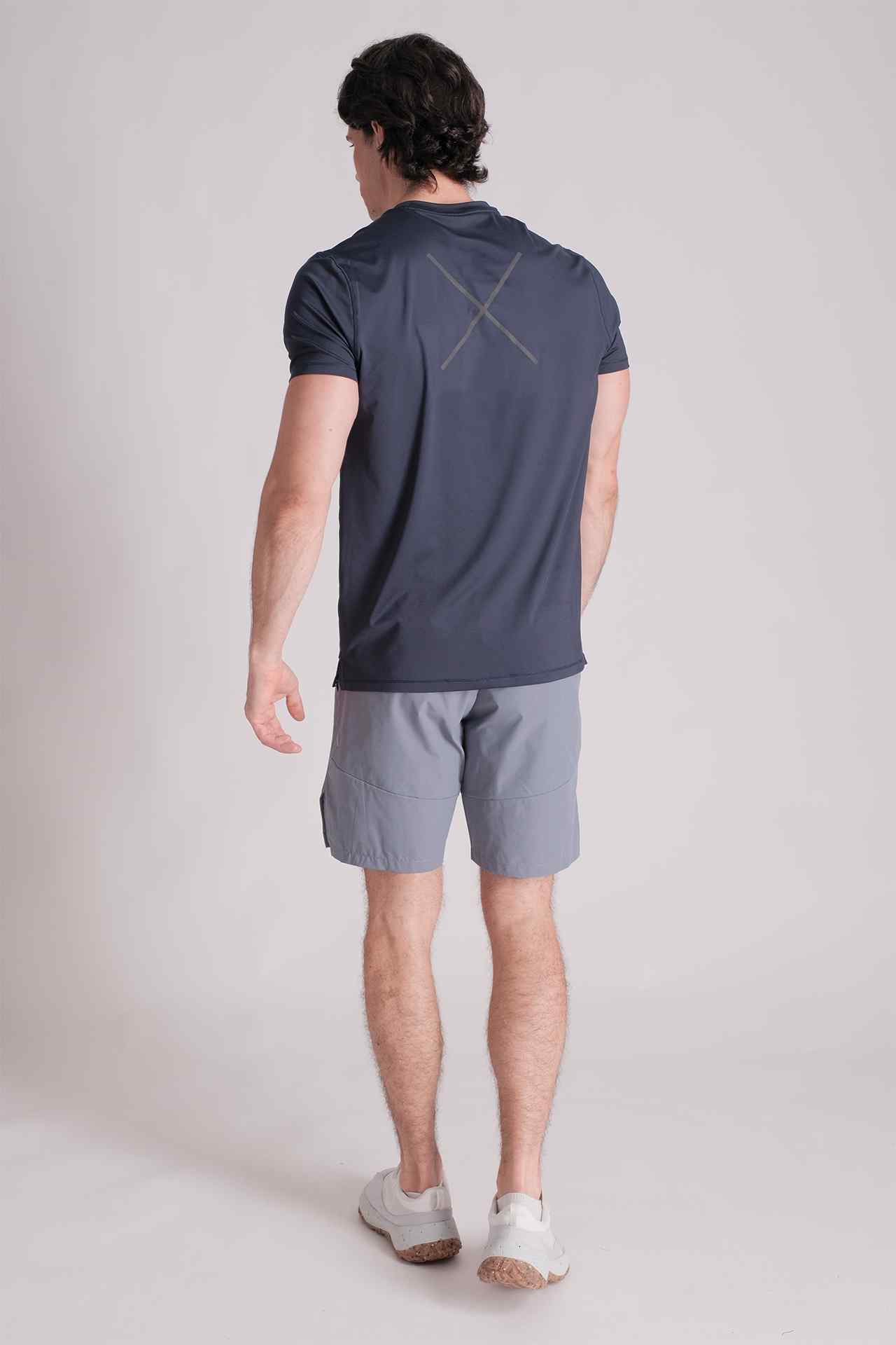SPJ0347 - Quick Dry 4-Way Stretch Reflective Back Cross Running Tee - Navy