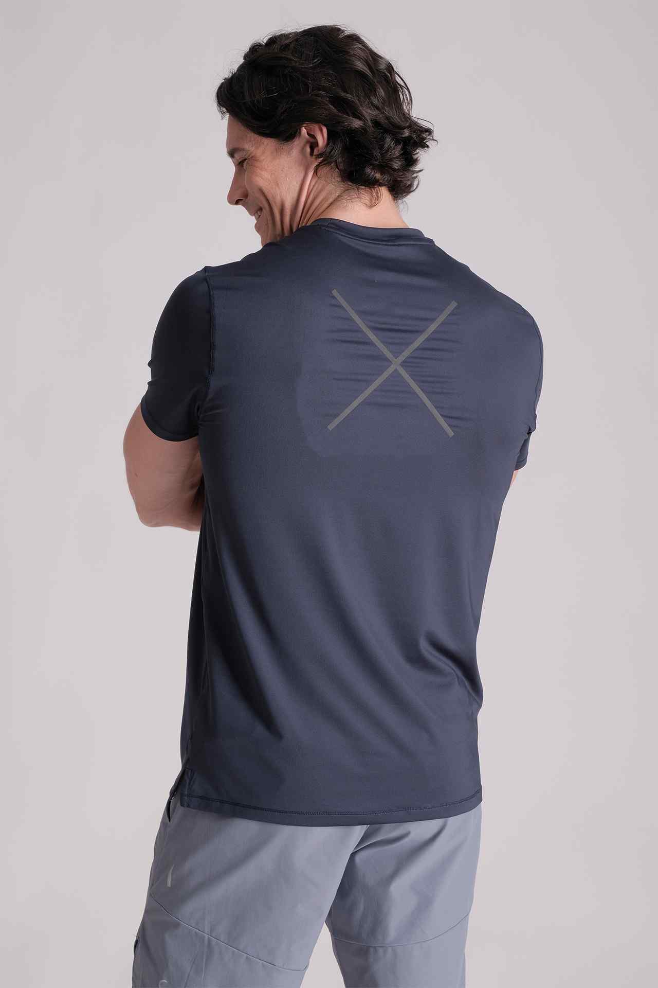 SPJ0347 - Quick Dry 4-Way Stretch Reflective Back Cross Running Tee - Navy