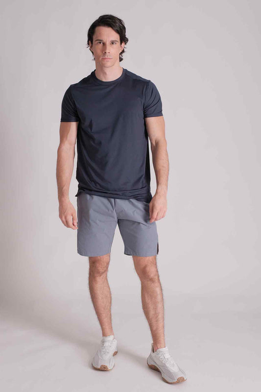 SPJ0347 - Quick Dry 4-Way Stretch Reflective Back Cross Running Tee - Navy