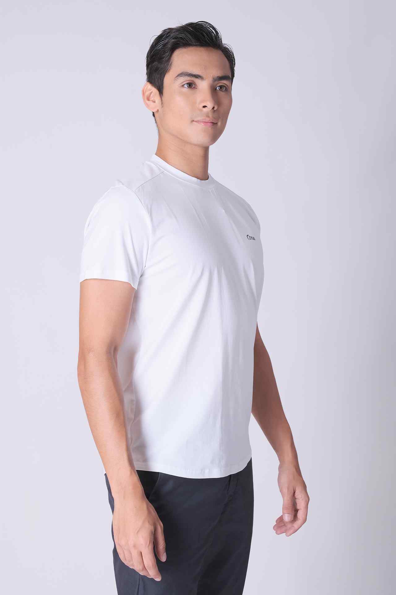 SPJ0348 - Ultra Soft Stretch Cotton Back LOGO Curve-Hem Tee - White