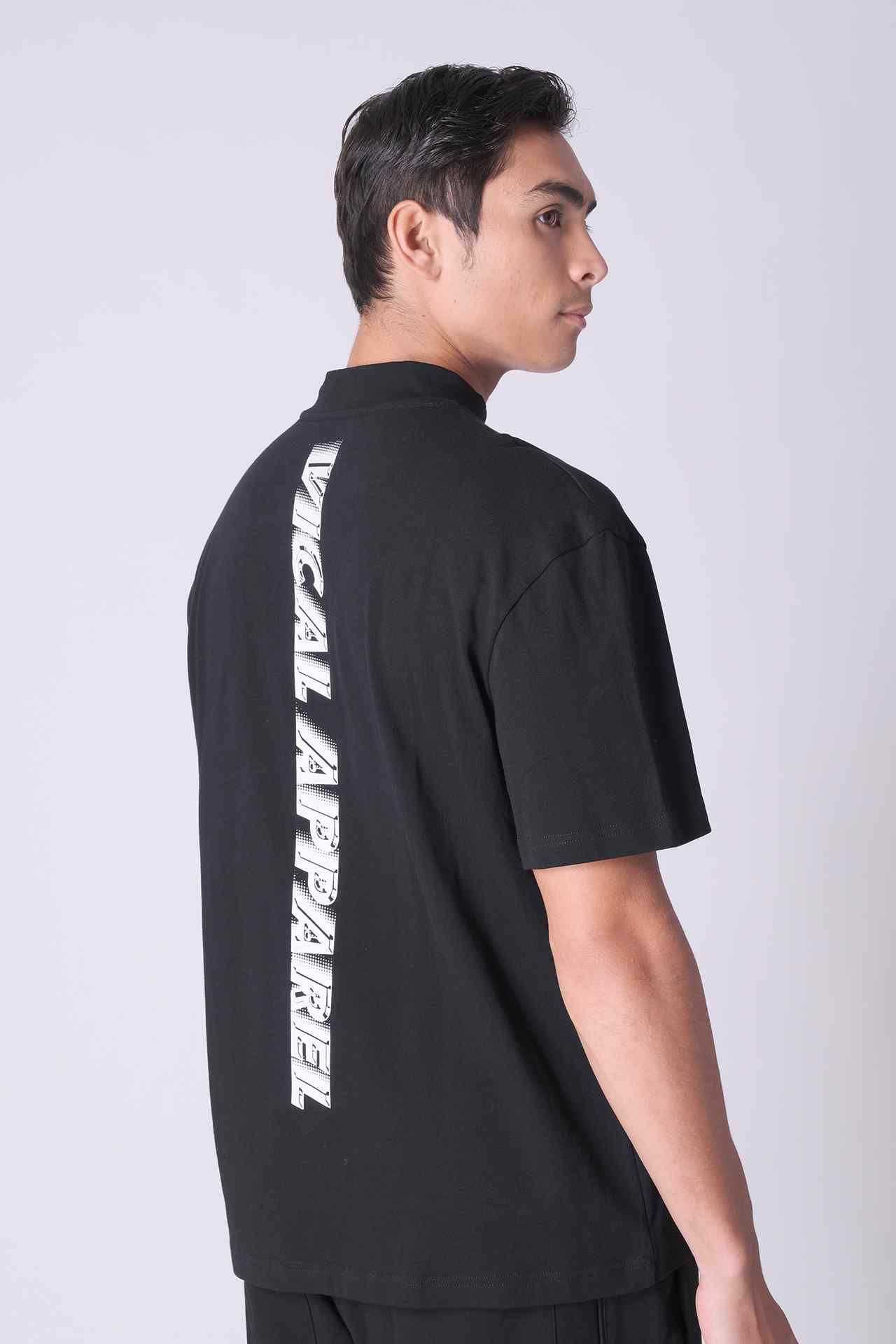SPJ0350 - Relax Fit Mock Neck Straight-Hem Heavyweight Cotton Tee - Black
