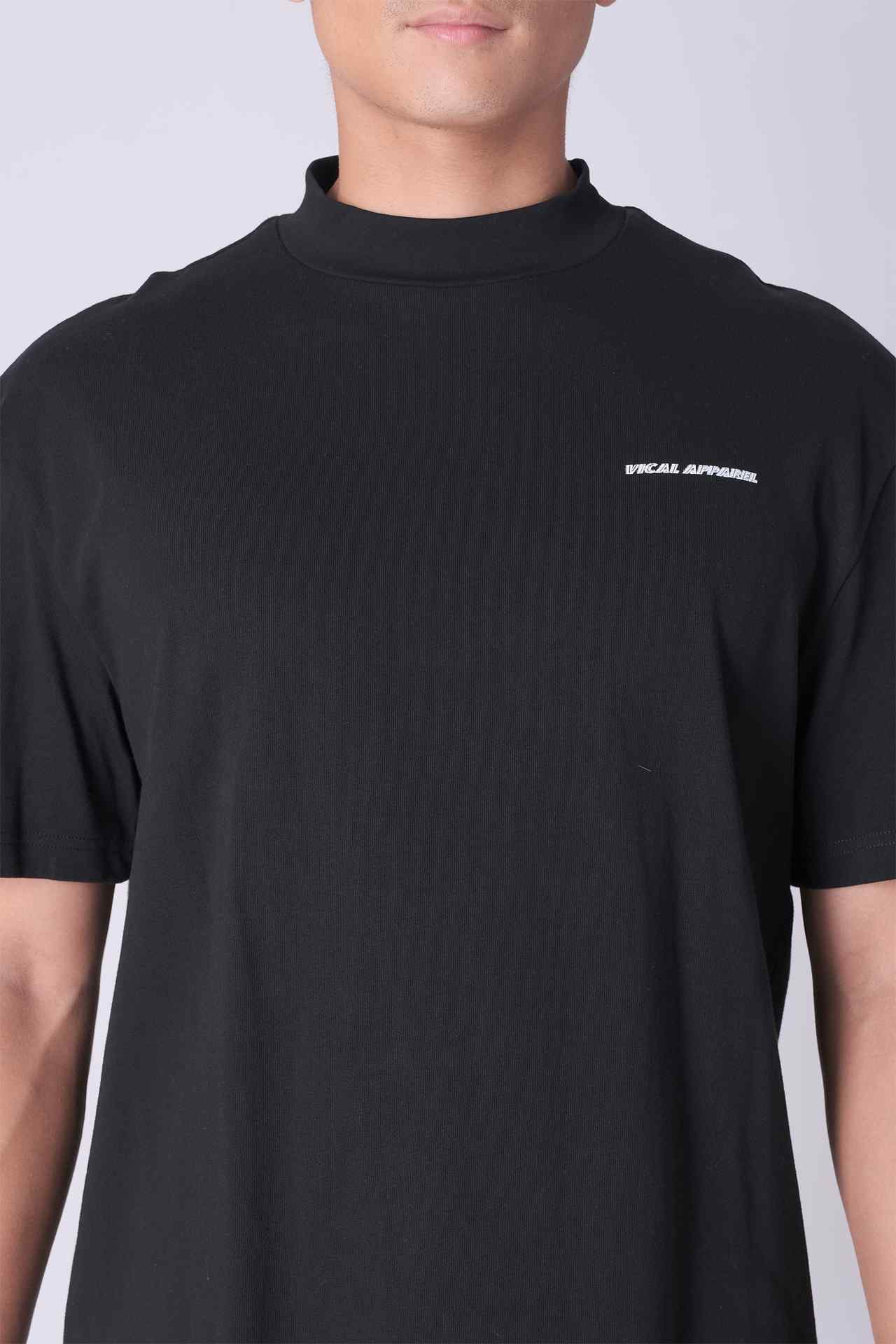 SPJ0350 - Relax Fit Mock Neck Straight-Hem Heavyweight Cotton Tee - Black