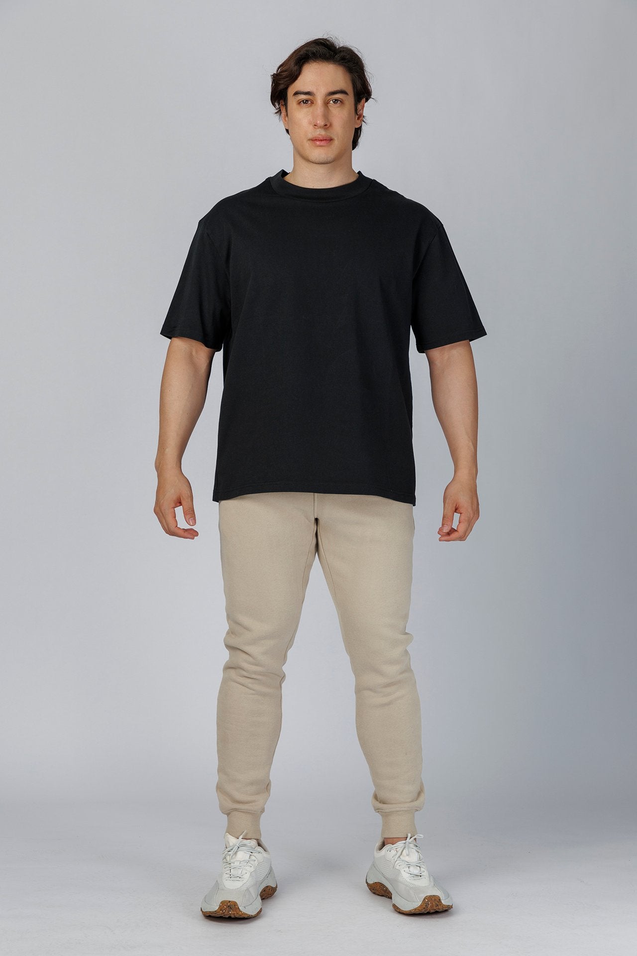 SPJ0350 - Relaxed Fit Mock Neck Straight-Hem Heavyweight Cotton Tee - Black