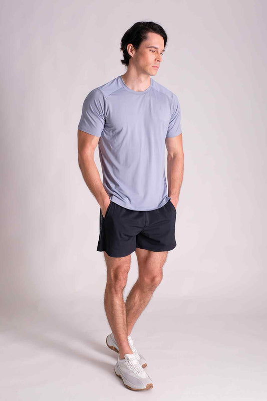 SPJ0384 - Sweat-Wicking Back Mesh Stretch Workout Tee - SkyBlue