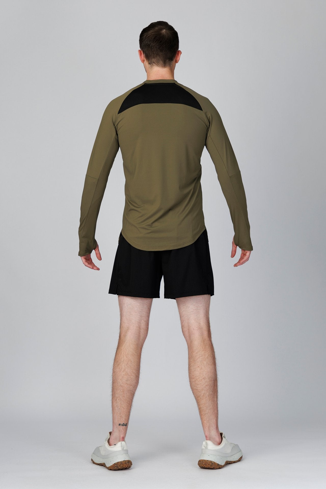 SPJ0365 - Quick-Dry 4-Way Stretch Back Mesh Long Sleeve Running Tee - Army