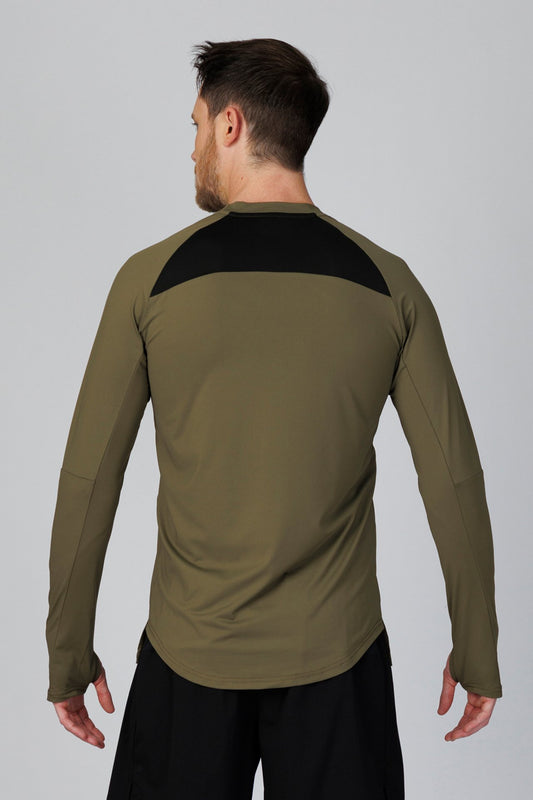 SPJ0365 - Quick-Dry 4-Way Stretch Back Mesh Long Sleeve Running Tee - Army