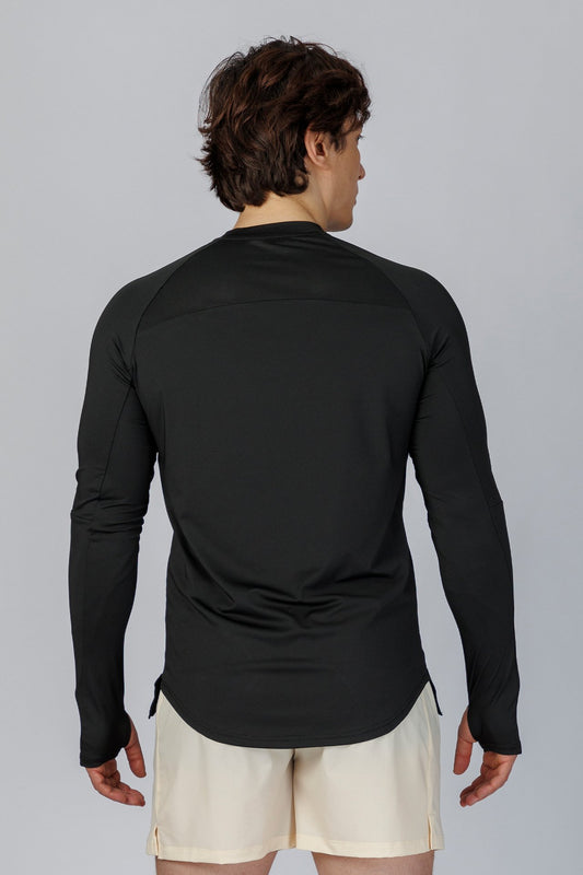 SPJ0365 - Quick-Dry 4-Way Stretch Back Mesh Long Sleeve Running Tee - Black