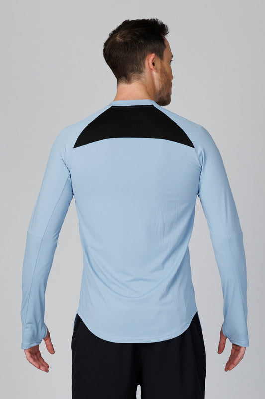 SPJ0365 - Quick-Dry 4-Way Stretch Back Mesh Long Sleeve Running Tee - Blue