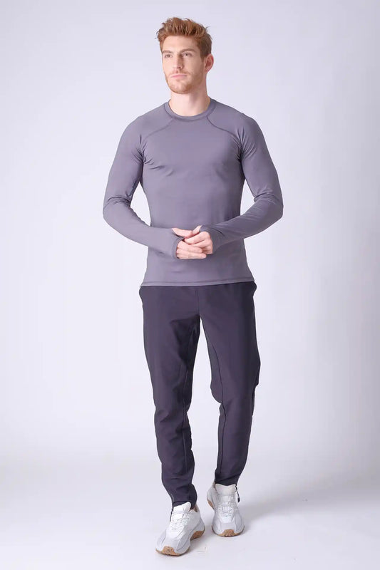 SPJ0365 - Quick-Dry 4-Way Stretch Back Mesh Long Sleeve Running Tee - Grey