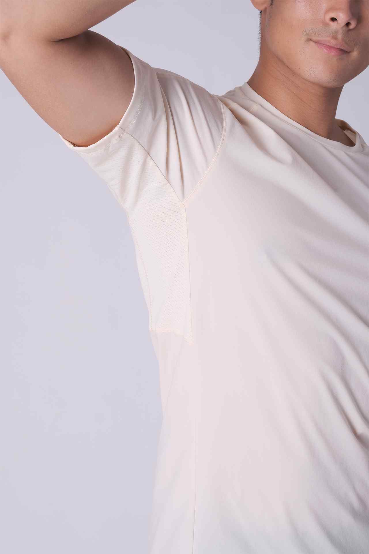 SPJ0384 - Cool Touch Breathable Back Mesh Workout Tee - Natural