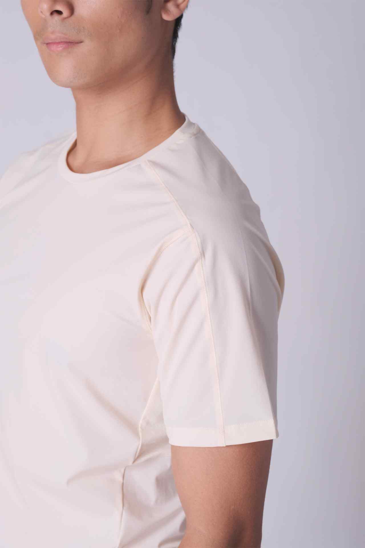 SPJ0384 - Cool Touch Breathable Back Mesh Workout Tee - Natural