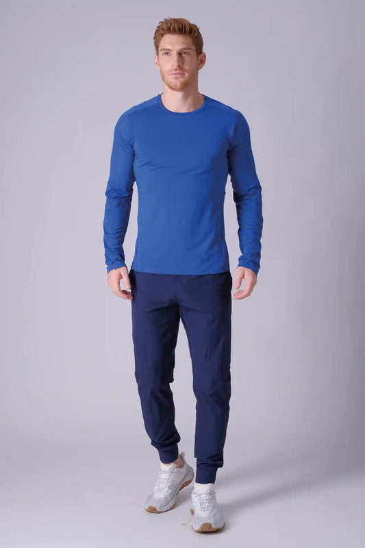 SPJ0385 - Breathable Back Mesh Long Sleeve Workout Tee - Navy