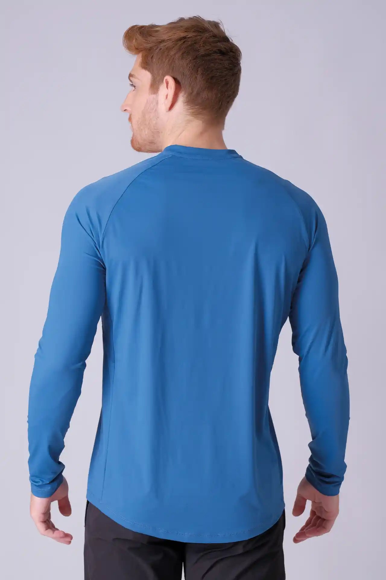 SPJ0387 - Cool Touch Stretch Nylon Raglan Long Sleeve Workout Tee - Cyan
