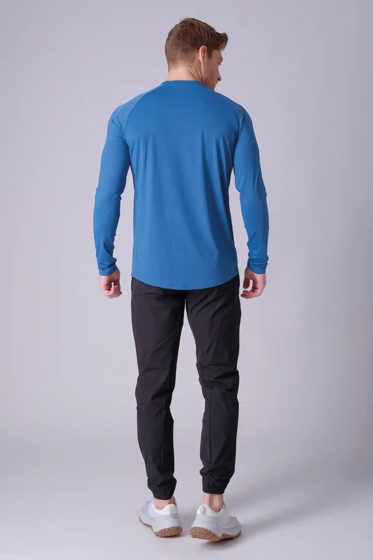 SPJ0387 - Cool Touch Stretch Nylon Raglan Long Sleeve Workout Tee - Cyan