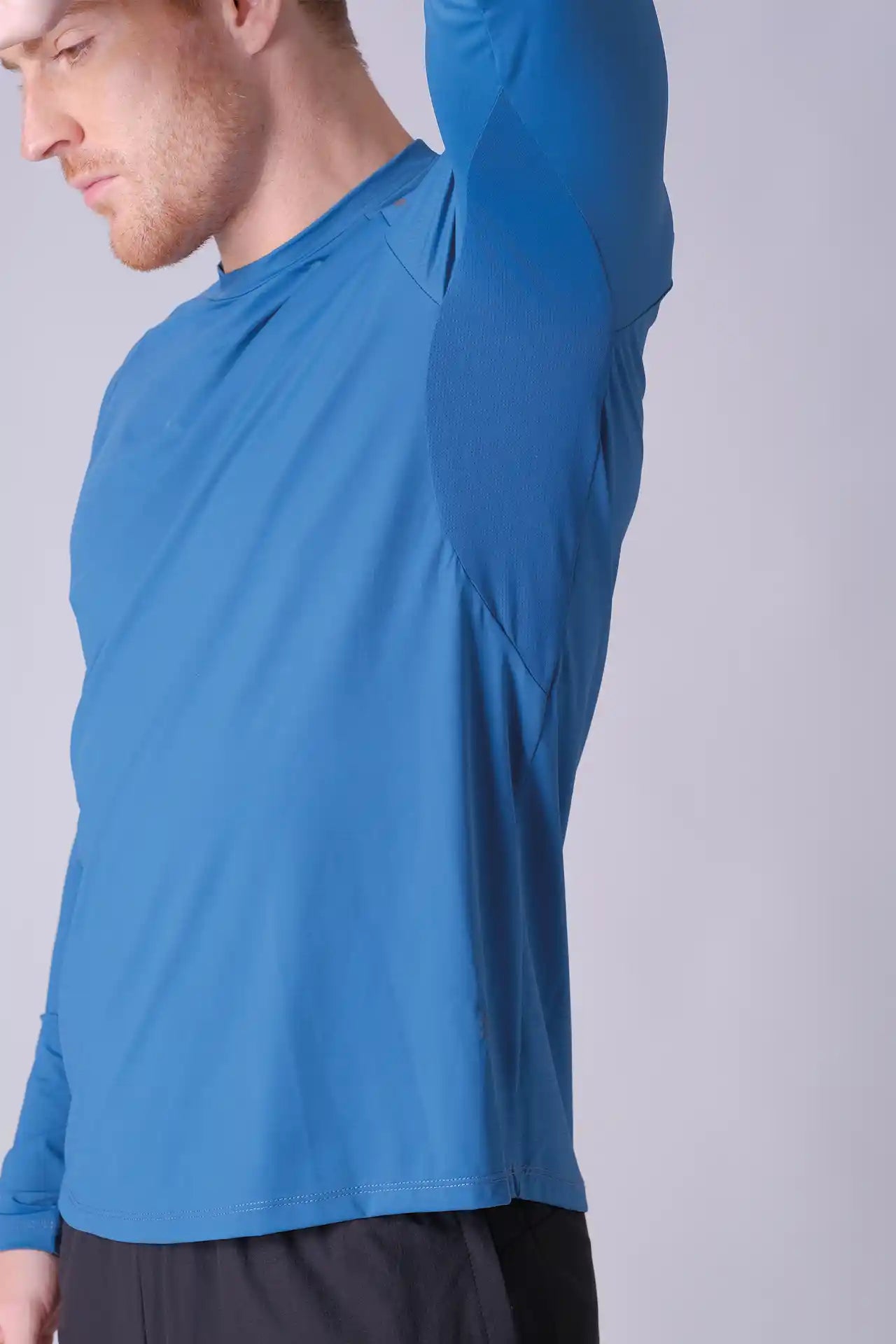 SPJ0387 - Cool Touch Stretch Nylon Raglan Long Sleeve Workout Tee - Cyan