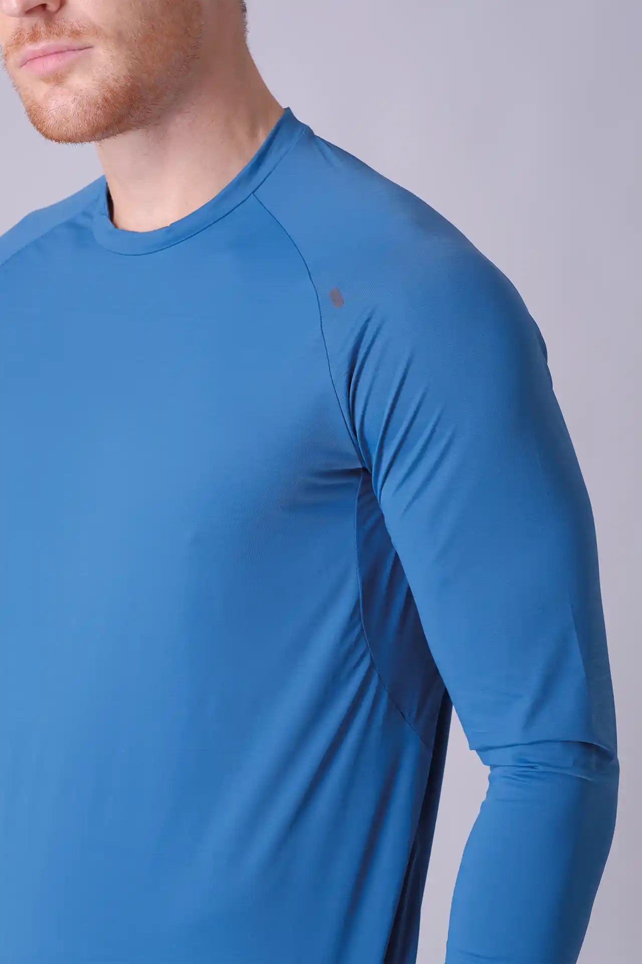 SPJ0387 - Cool Touch Stretch Nylon Raglan Long Sleeve Workout Tee - Cyan