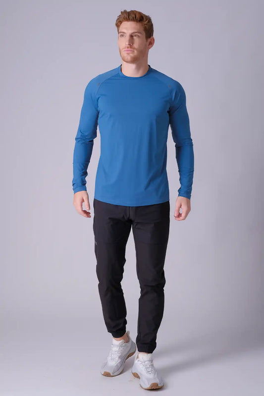 SPJ0387 - Cool Touch Stretch Nylon Raglan Long Sleeve Workout Tee - Cyan