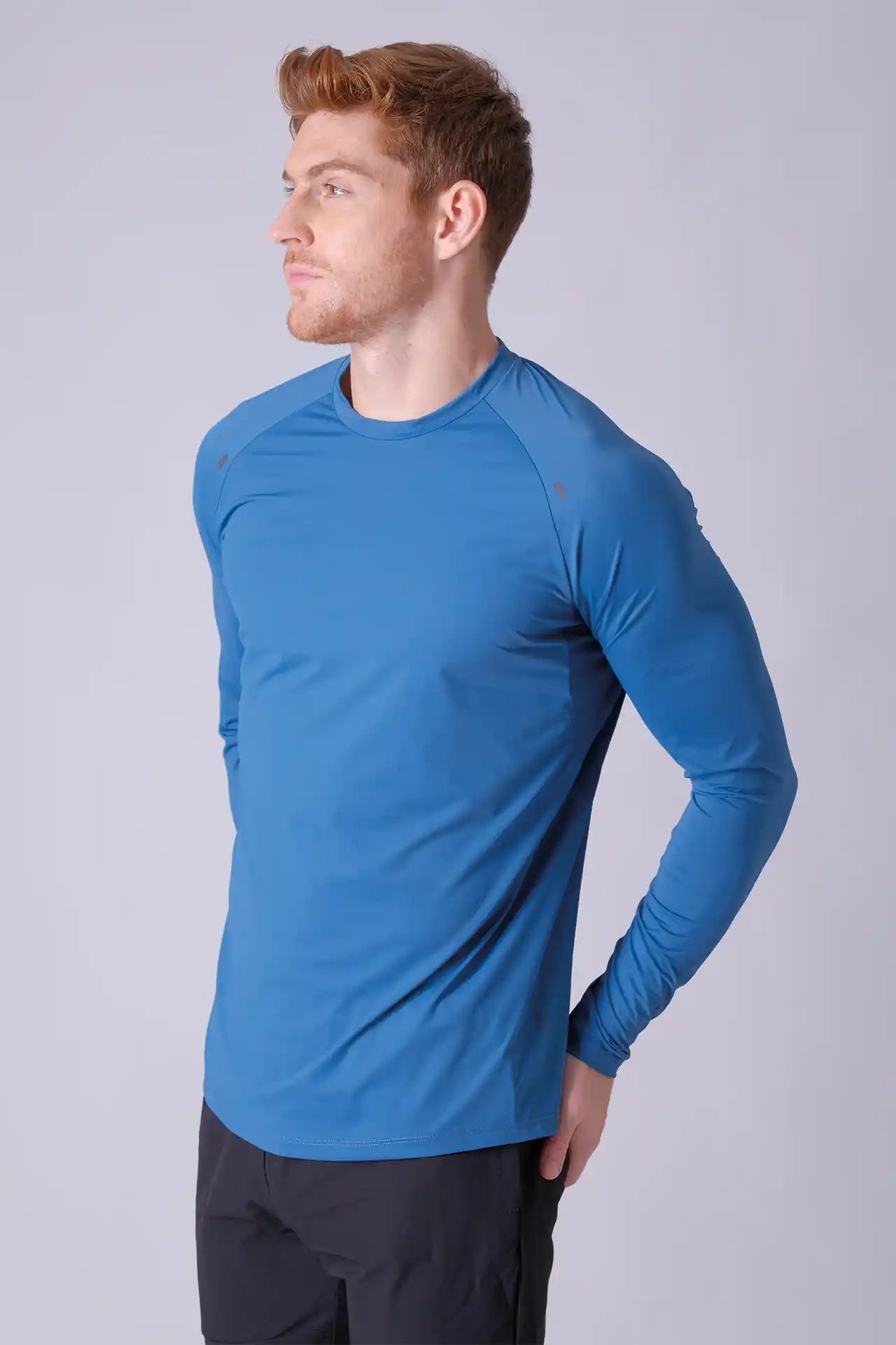 SPJ0387 - Cool Touch Stretch Nylon Raglan Long Sleeve Workout Tee - Cyan