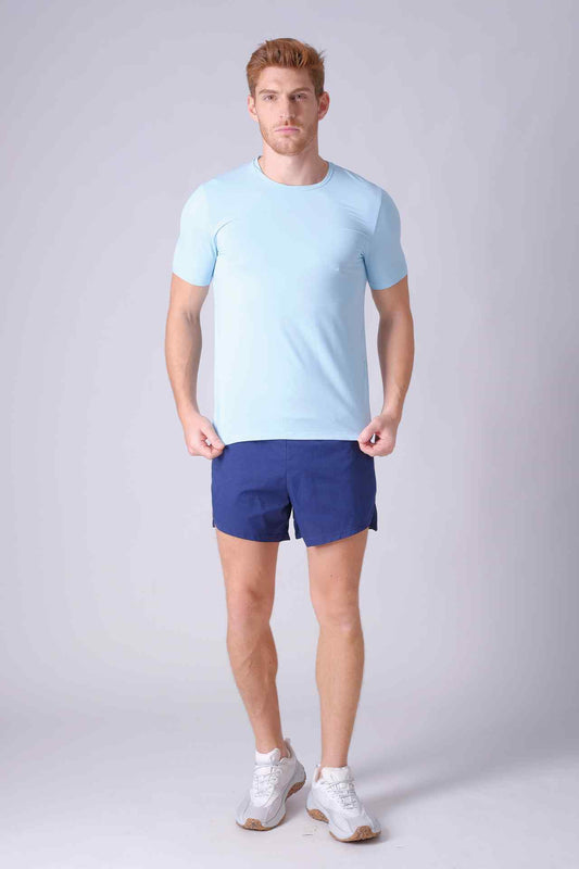SPJ0391 - Breathable Check Jacquard Short Sleeve Workout Tee - Sky Blue