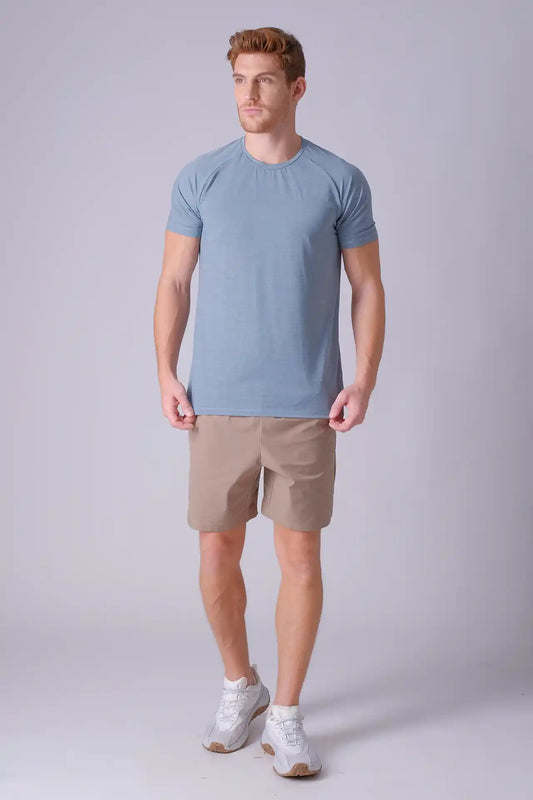 SPJ0398 - Stretch Nylon/Viscose Blend Raglan Sleeve Workout Tee - Cyan