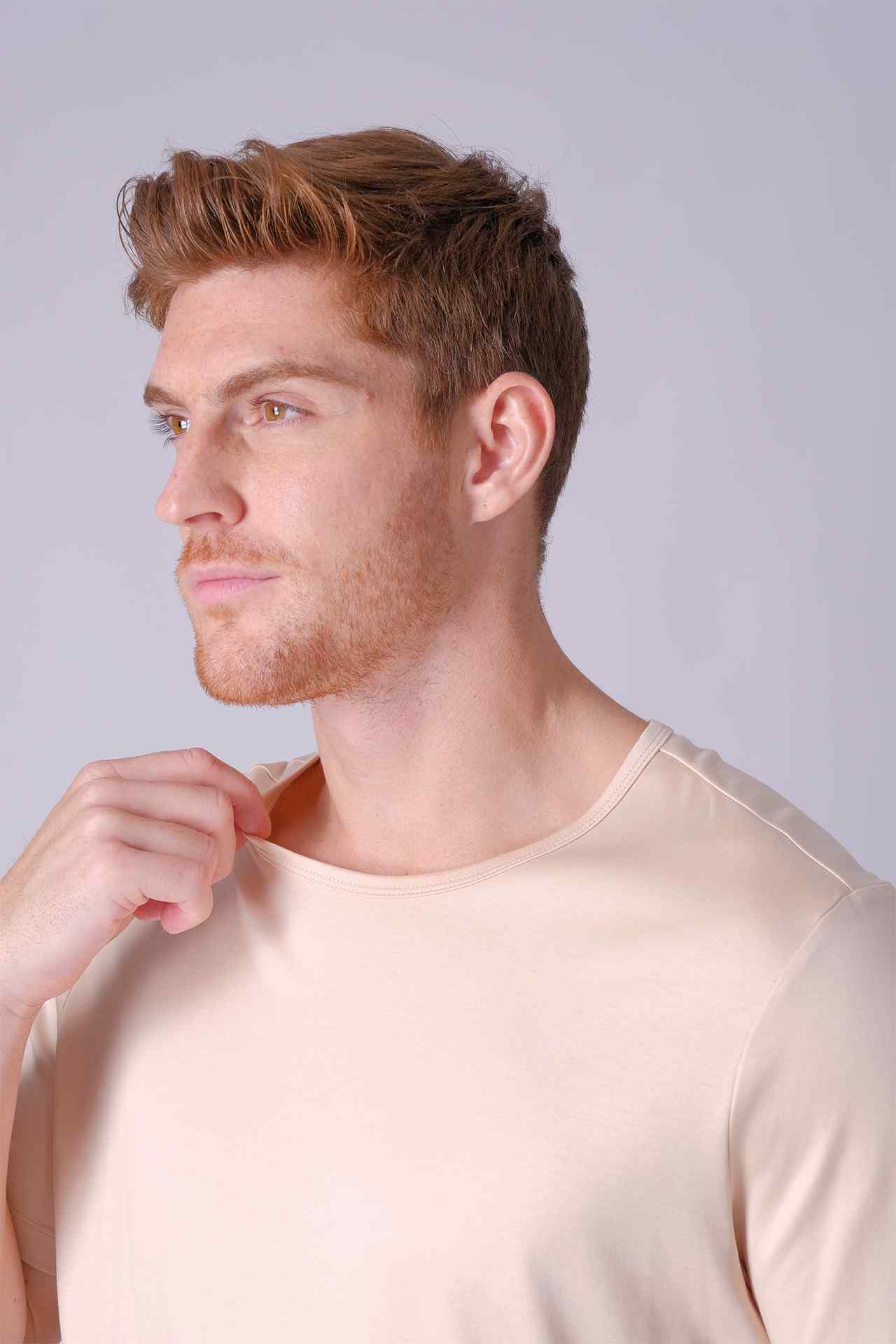SPJ0399 - Finest US Supima Cotton Crew Neck Curve-Hem Short Sleeve T-Shirt - Natural