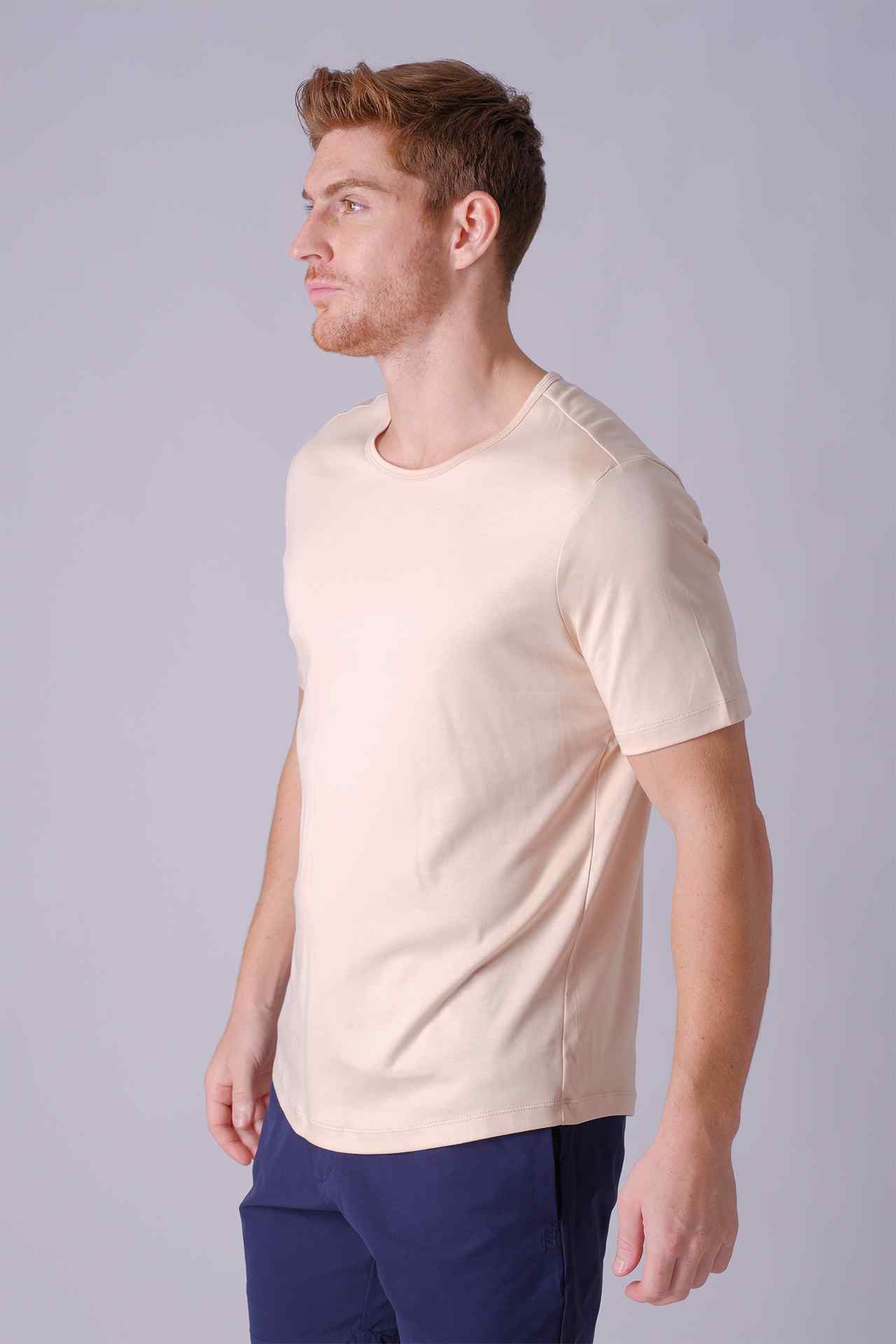 SPJ0399 - Finest US Supima Cotton Crew Neck Curve-Hem Short Sleeve T-Shirt - Natural