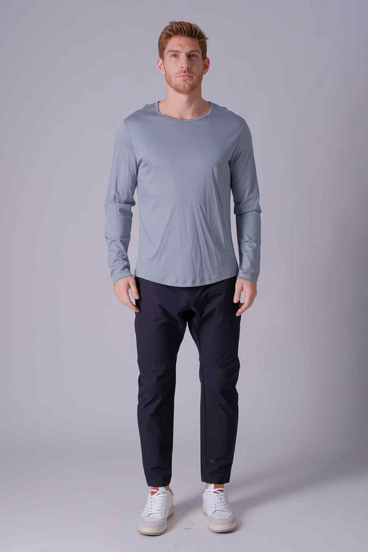 SPJ0400 - Finest US Supima Cotton Crew Curve-Hem Long Sleeve Tee - Greyish Blue