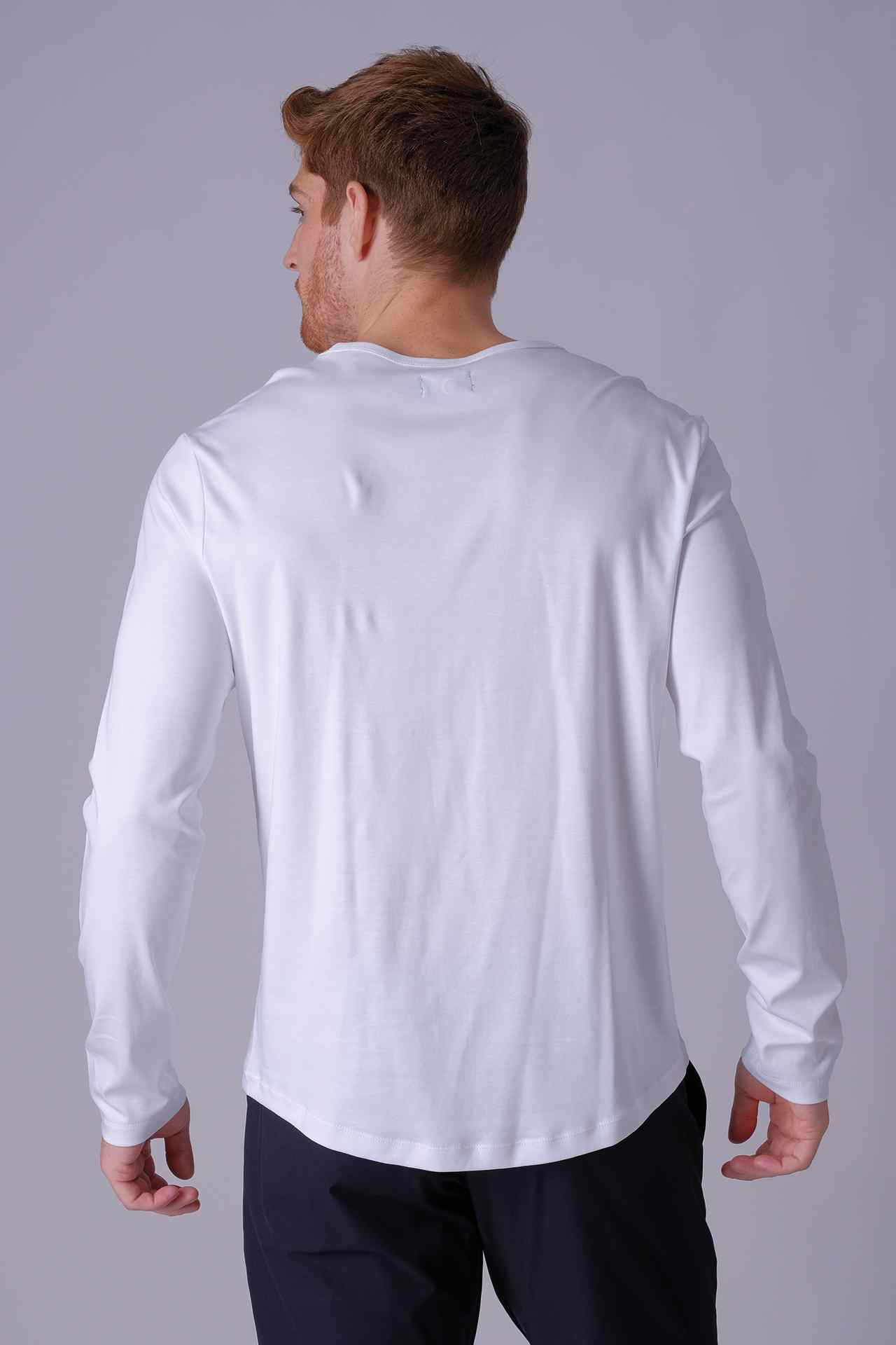 SPJ0400 - Finest US Supima Cotton Crew Curve-Hem Long Sleeve T-Shirt - White