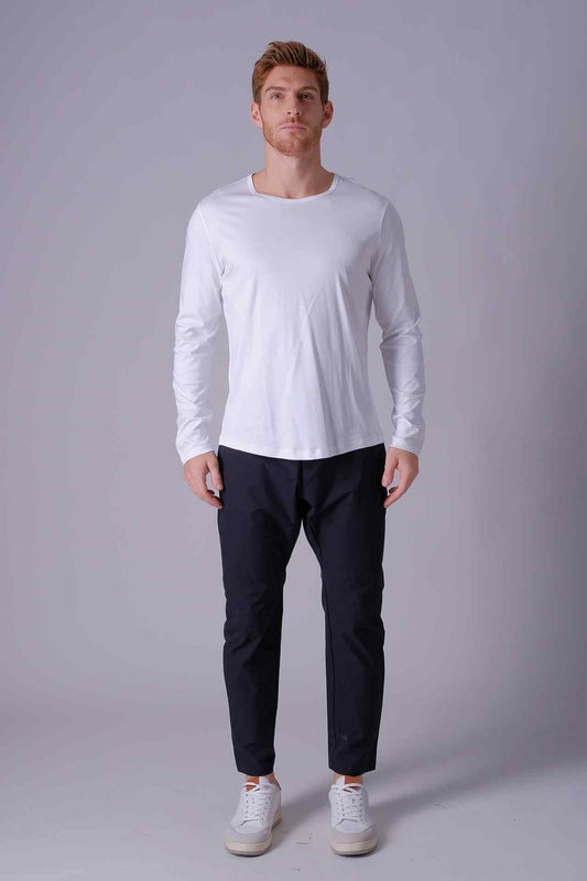 SPJ0400 - Finest US Supima Cotton Crew Curve-Hem Long Sleeve T-Shirt - White