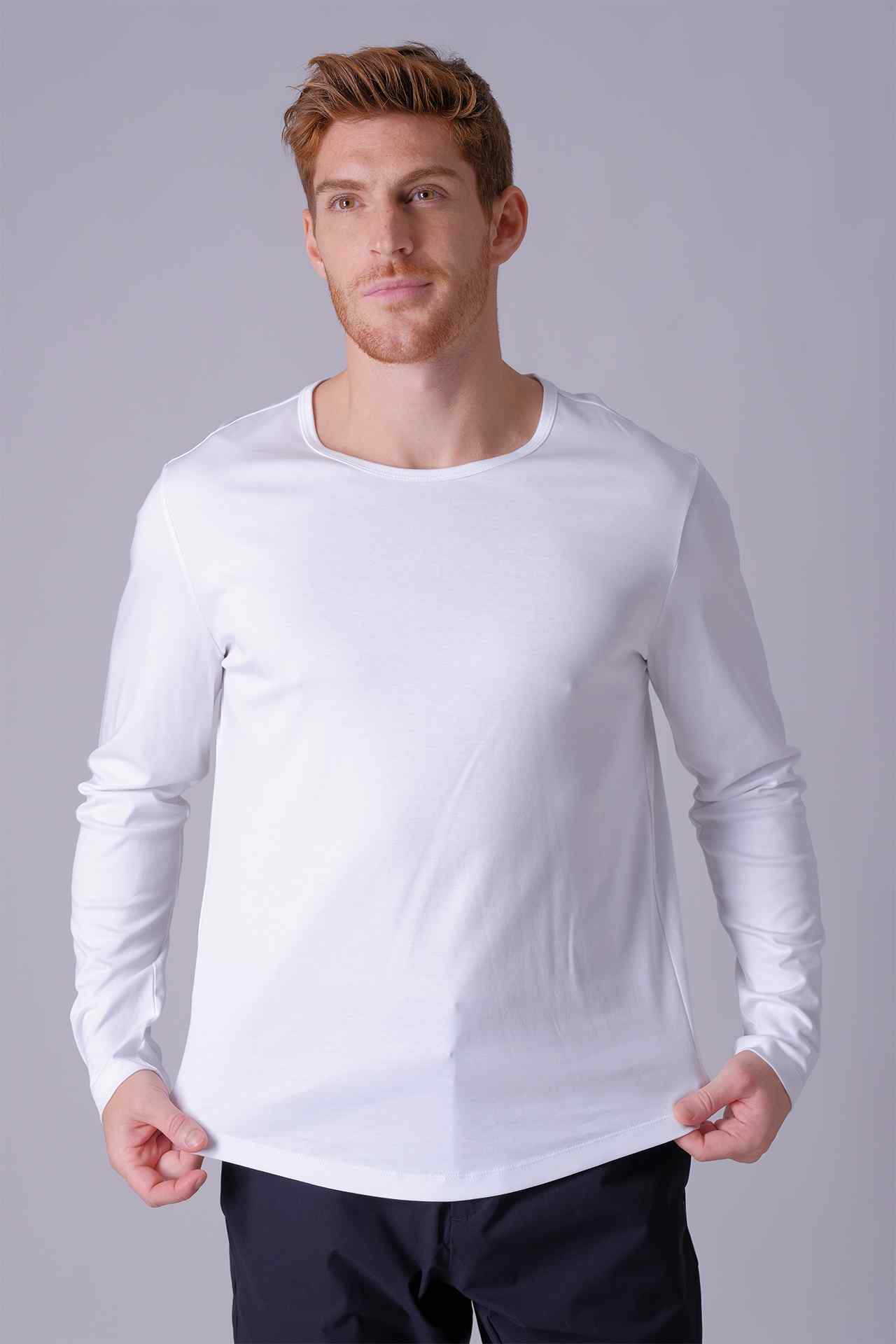 SPJ0400 - Finest US Supima Cotton Crew Curve-Hem Long Sleeve T-Shirt - White