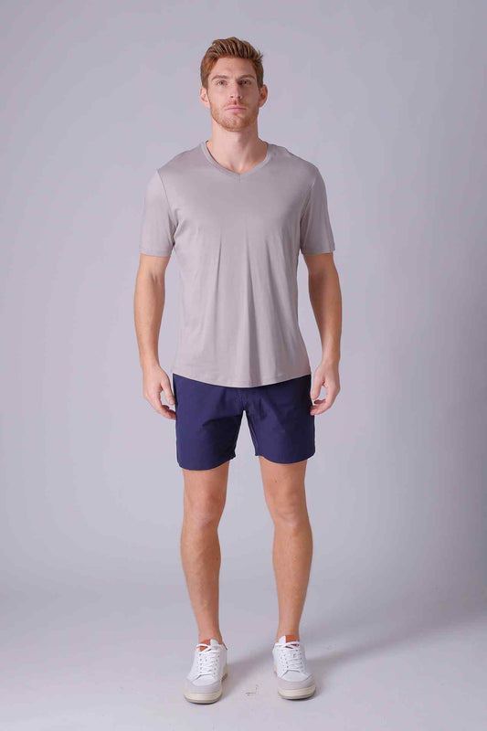 SPJ0401 - Finest US Supima Cotton V-Neck Curve-Hem Short Sleeve Tee - Grey