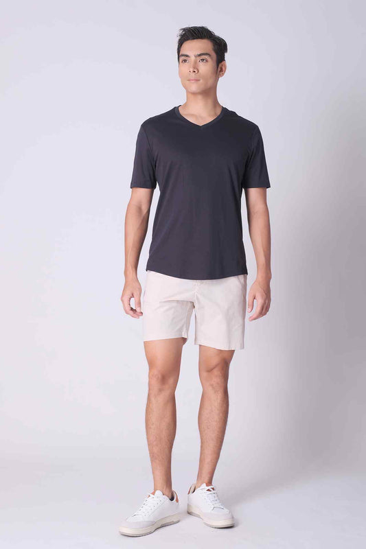 SPJ0401 - Finest US Supima Cotton V-Neck Curve-Hem Short Sleeve Tee - Black