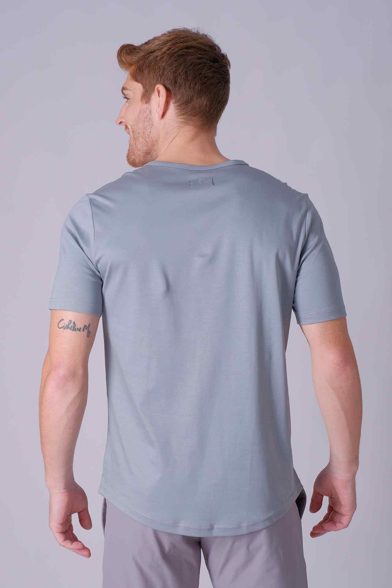 SPJ0402 - Finest US Supima Cotton Curve-Hem Short Sleeve Henley - Space Grey
