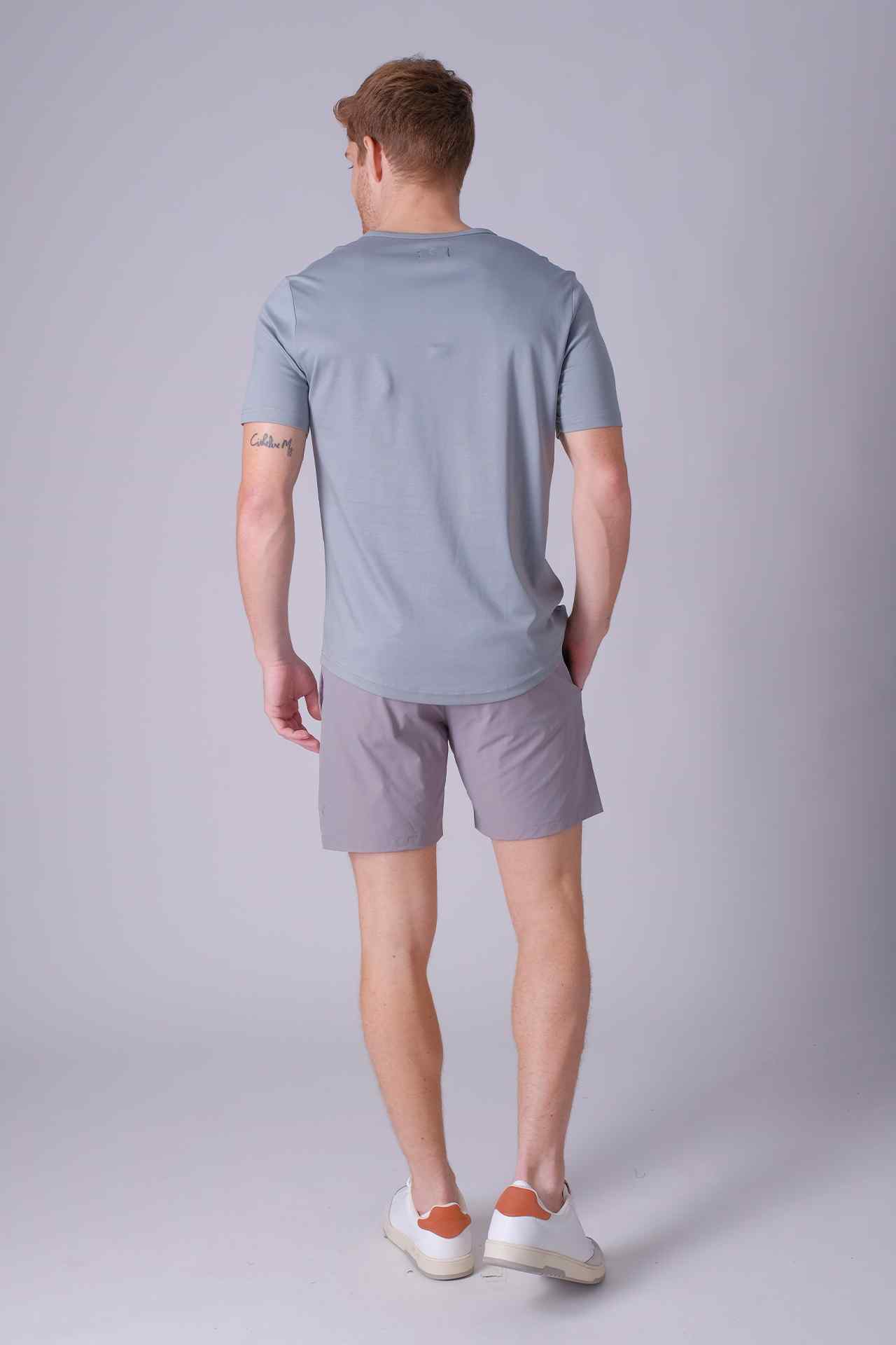 SPJ0402 - Finest US Supima Cotton Curve-Hem Short Sleeve Henley - Space Grey